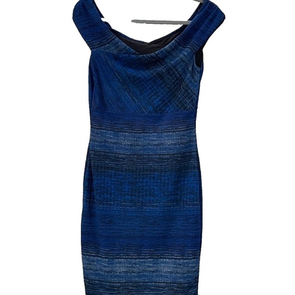 Guess Ladies Sleeveless Off-the-Shoulder Dress; Blue Multi; Size M - Picture 2 of 5